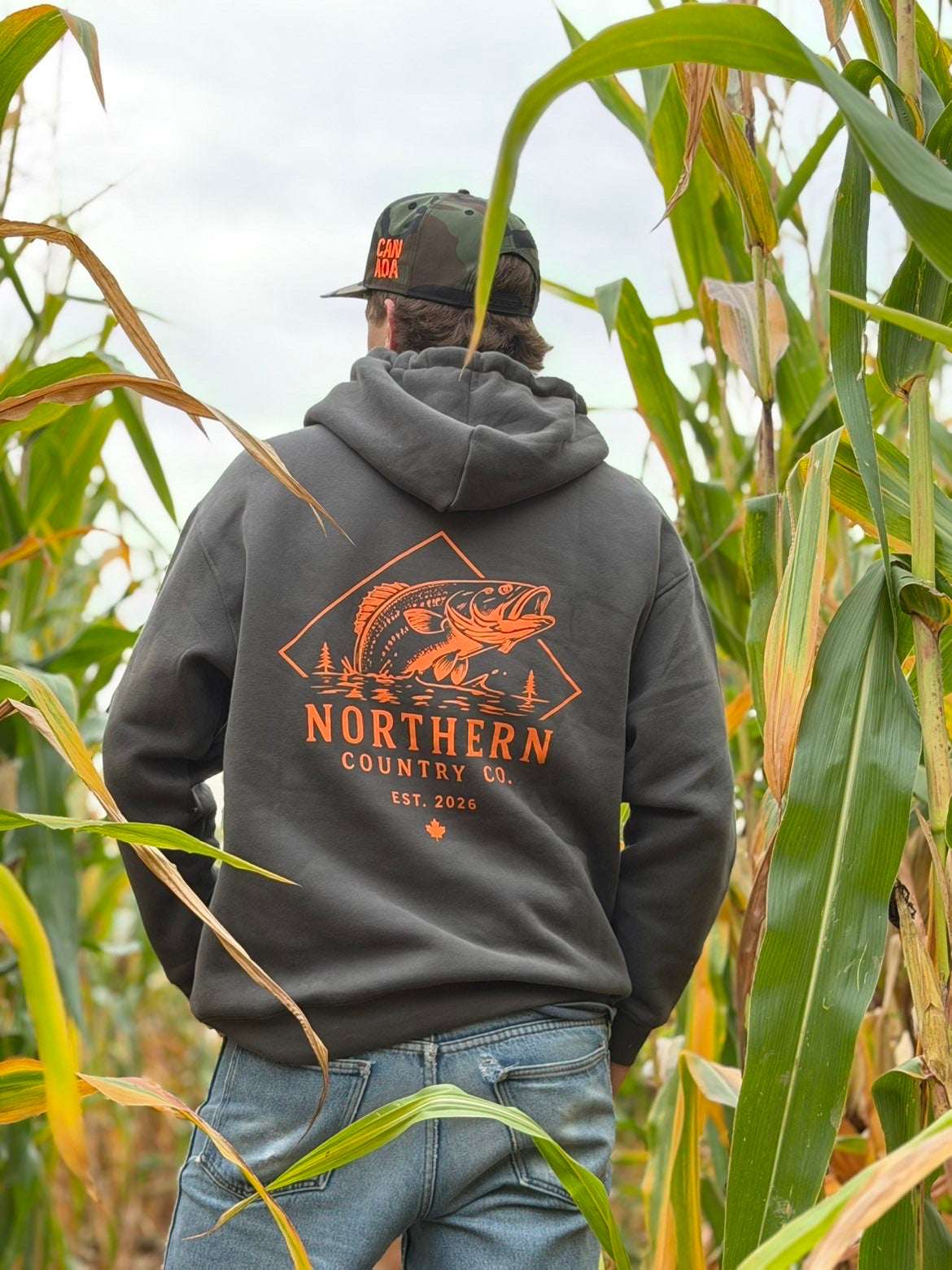 The First Cast Hoodie — Charcoal Grey & Blaze Orange